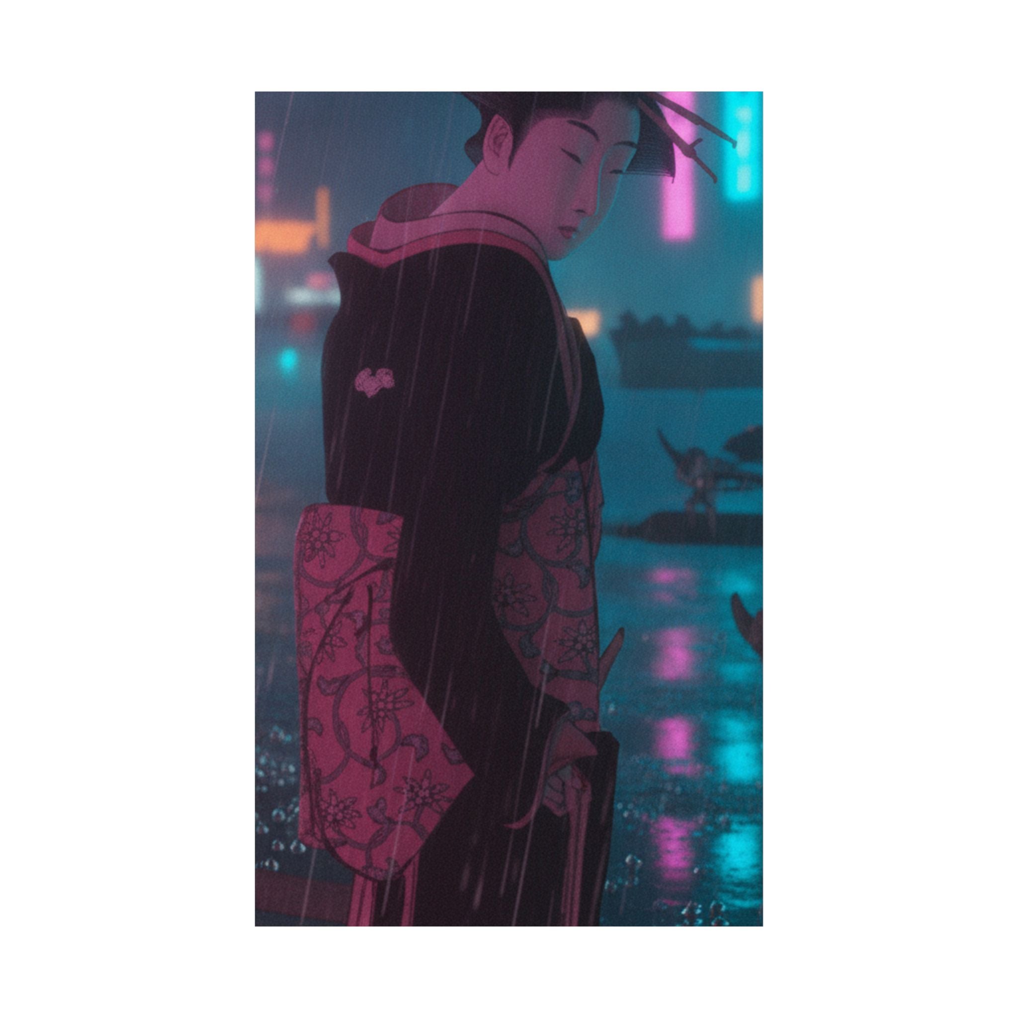 Neon Noir — Young Lady By The Shore — Matte Poster