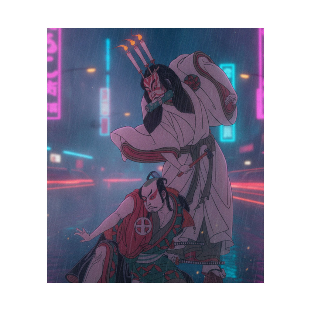 Neon Noir — Kabuki Actors Ichimura Uzaemon Ix As Ko-Kakeyama And Ōtani Hiroji Iii As Kōga Sa — Matte Poster