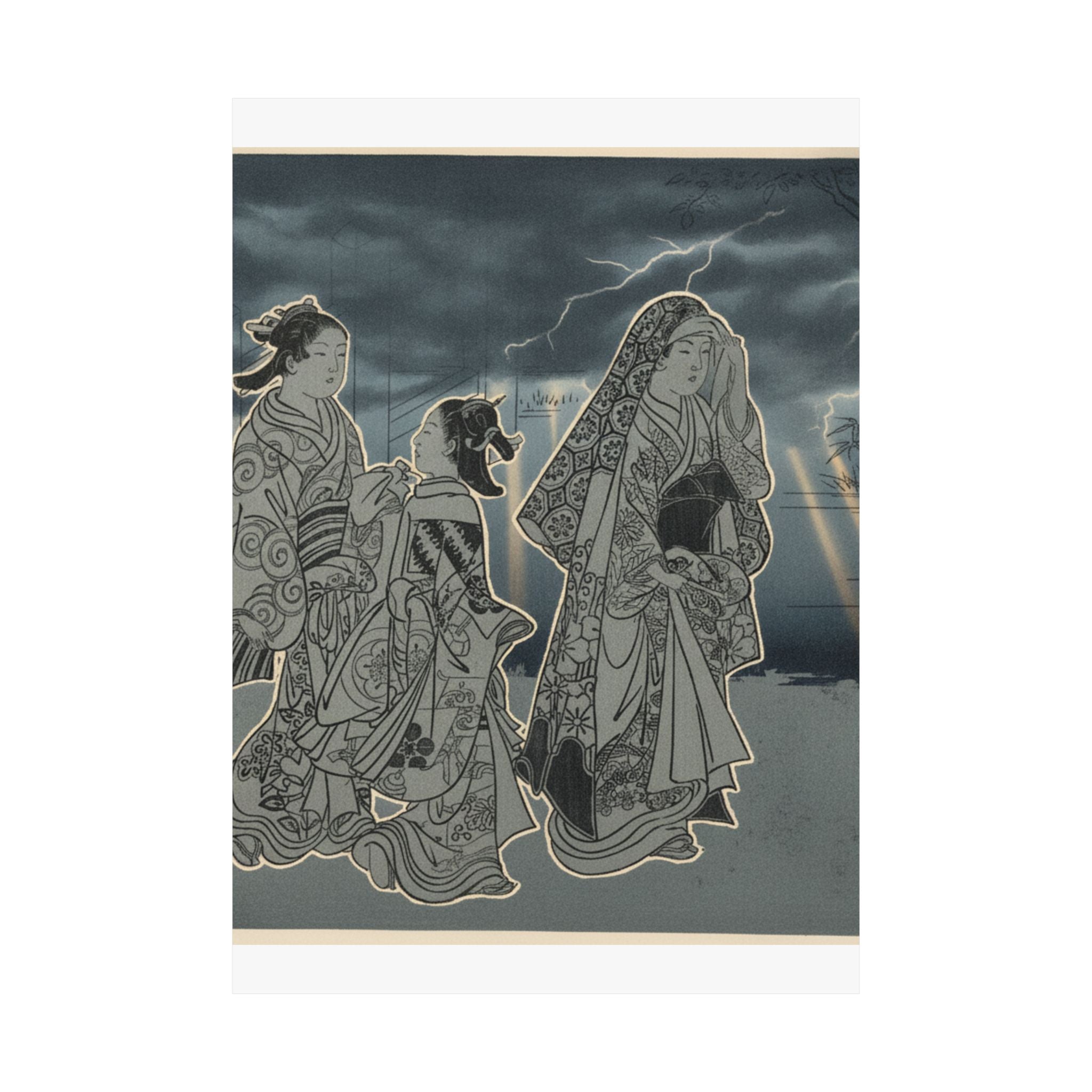 Dramatic Storm — A Courtesan Followed By Two Girl Attendants — Matte Poster