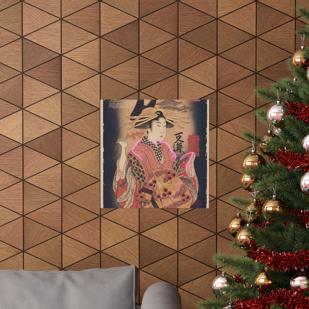 Japanese Street — Courtesan With Branch Of Seri — Matte Poster