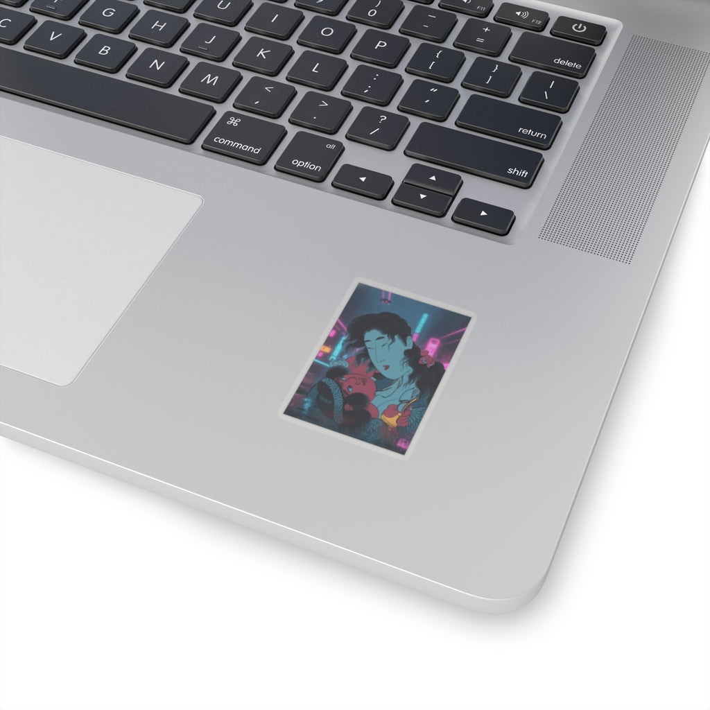 Neon Noir — Yamauba Playing With Kintarō — Kiss-Cut Sticker
