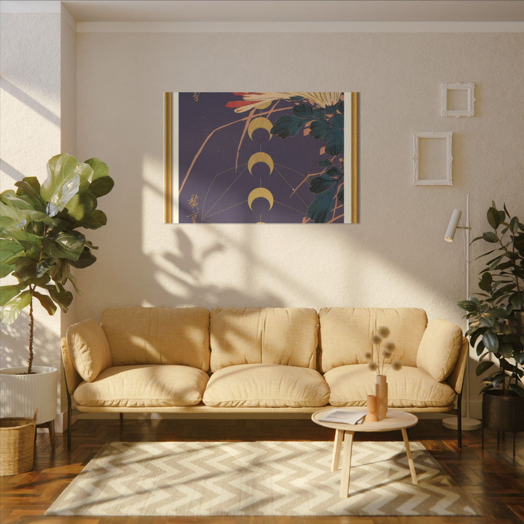 Chrysanthemum and Gold Moon Phases Woodblock Matte Canvas