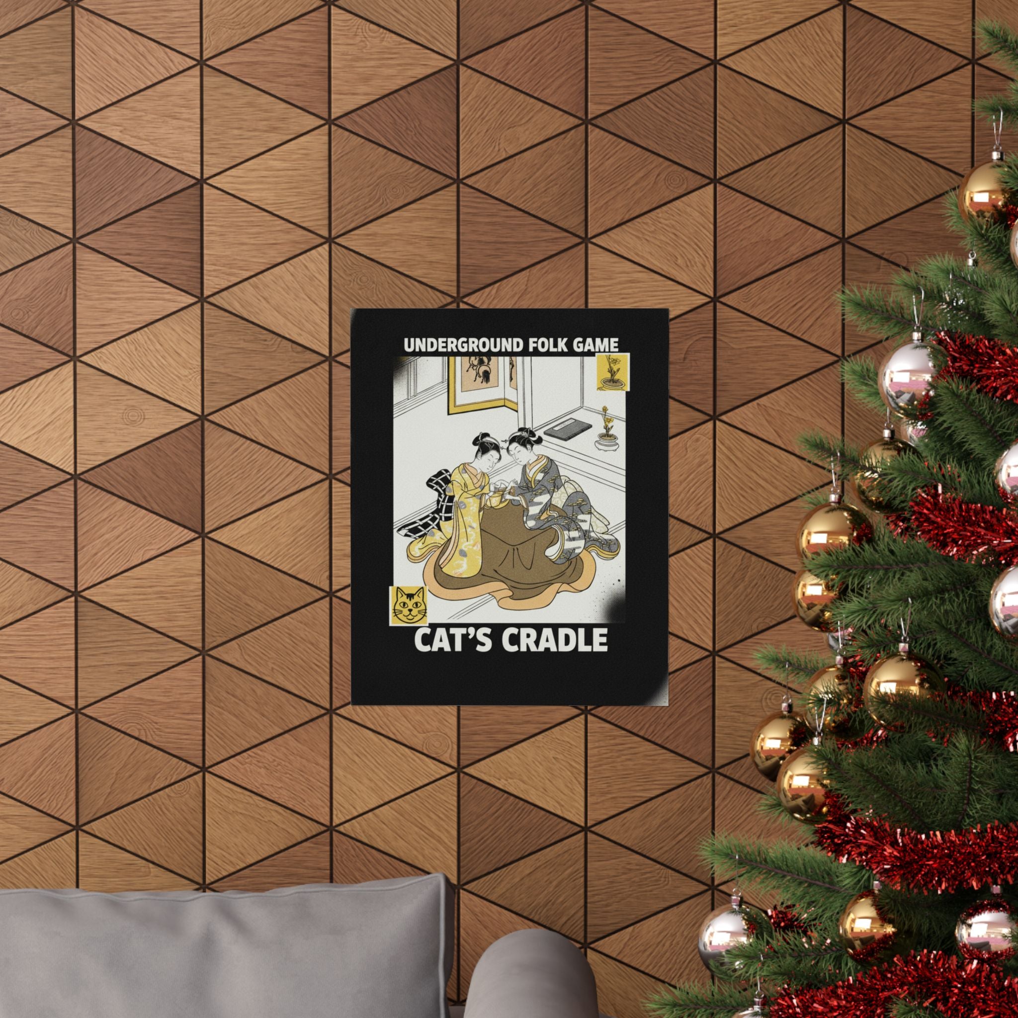 Streetwear Collage — Two Young Women Seated By A Kotatsu Playing Cat'S Cradle — Matte Poster