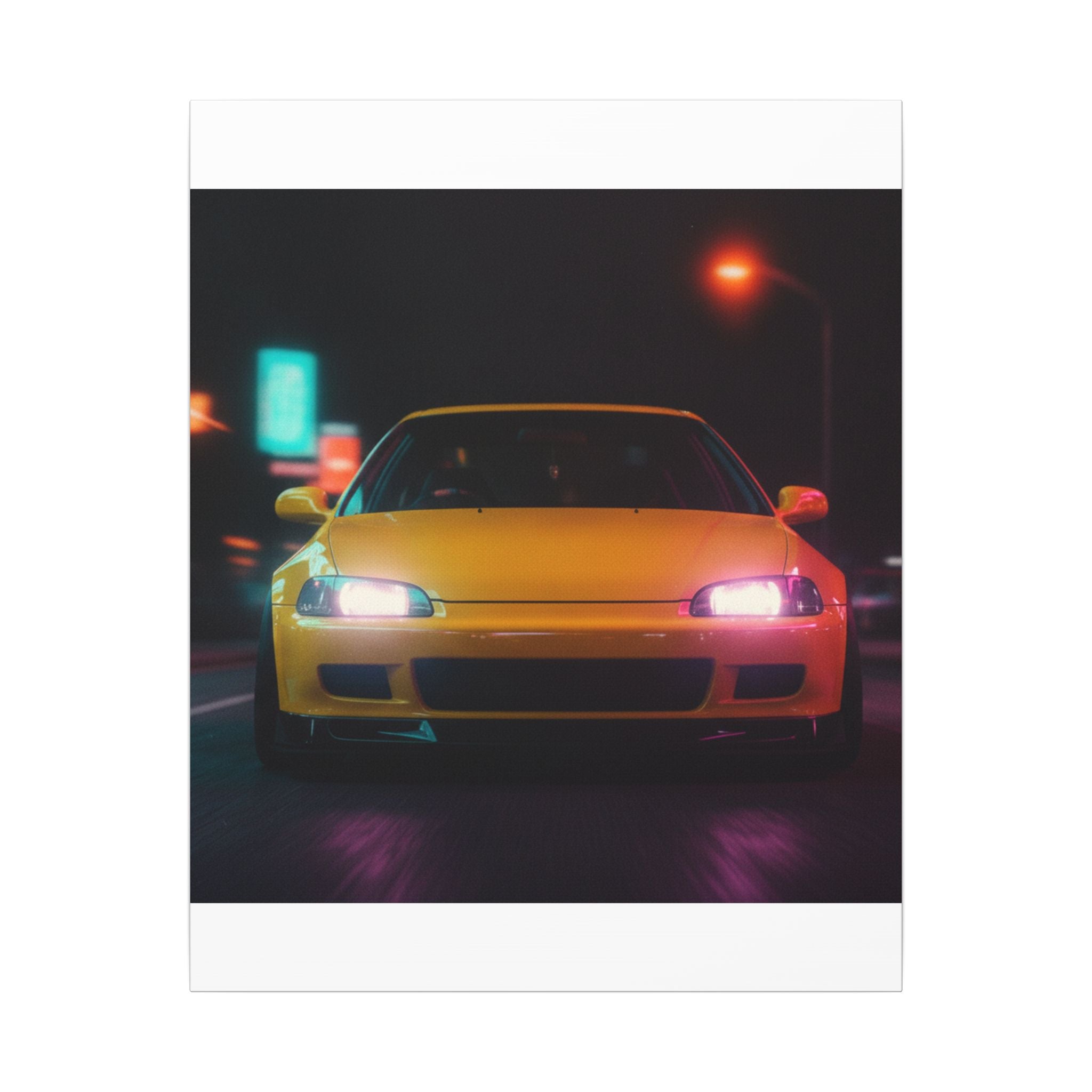 Neon Night JDM Yellow Coupe Street Matte Canvas