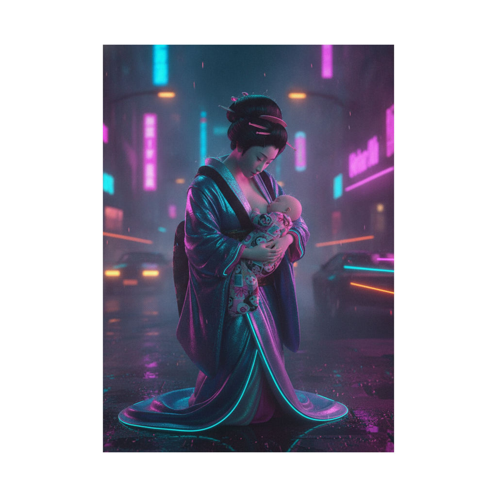 Neon Noir — Young Mother Nursing Her Baby — Matte Poster