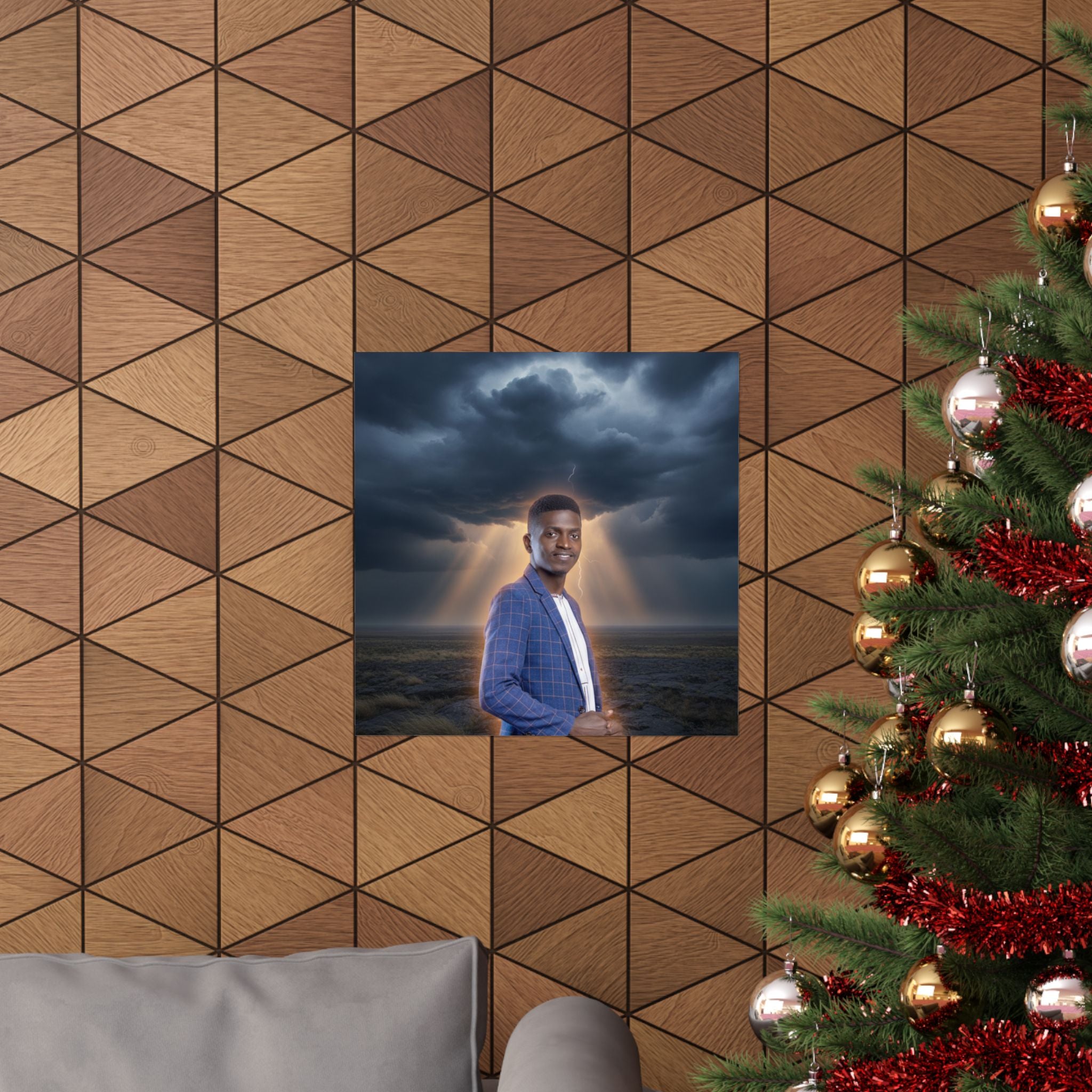 Smiling Man Blue Check Blazer Storm Sunrays Matte Poster