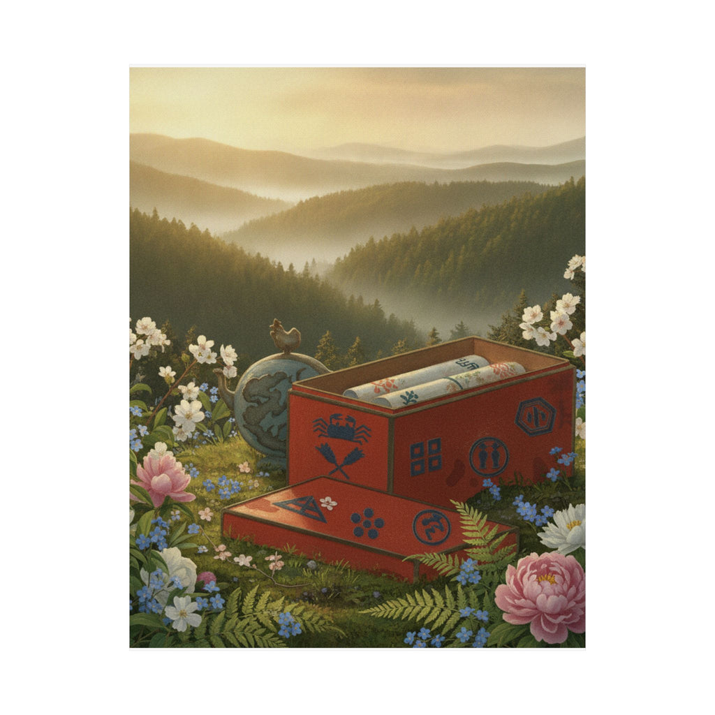 Scenic Nature — Red Lacquer Box And Water-Pot — Matte Poster
