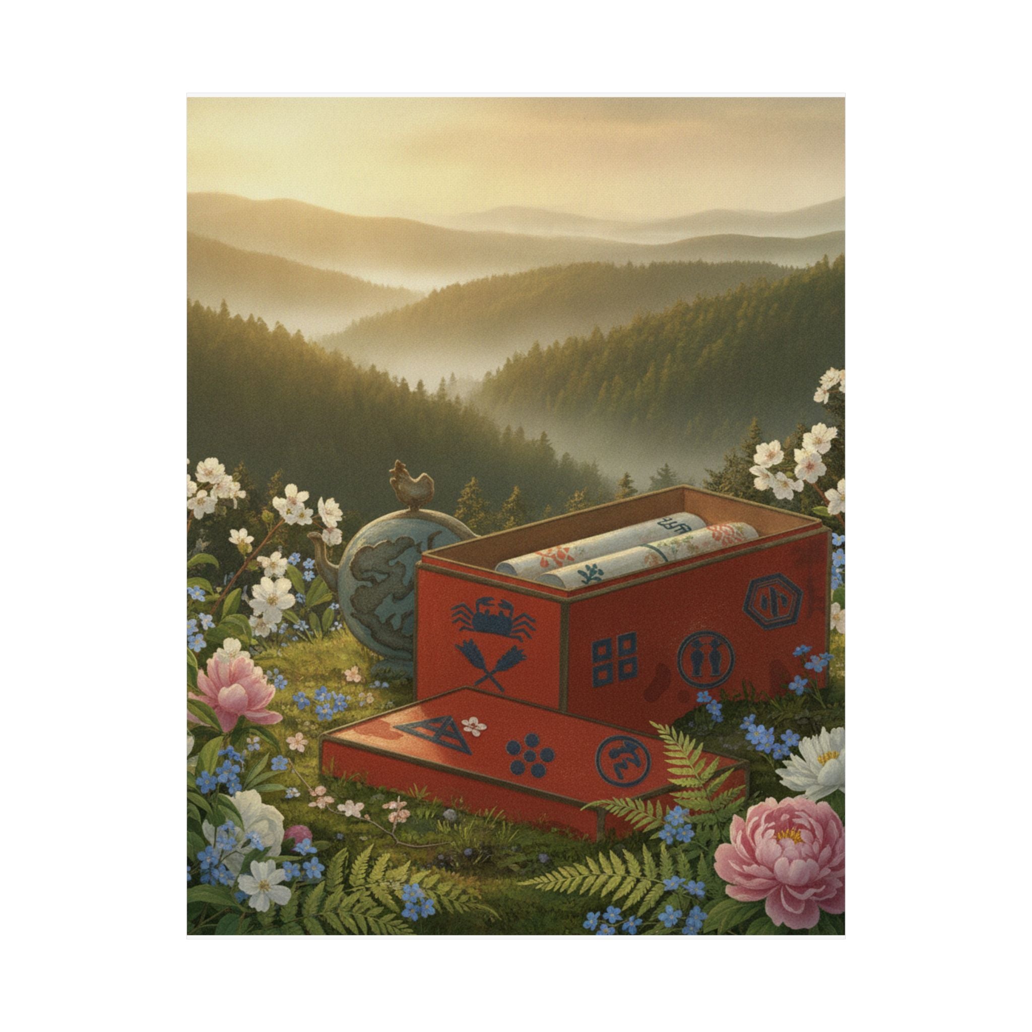 Scenic Nature — Red Lacquer Box And Water-Pot — Matte Poster