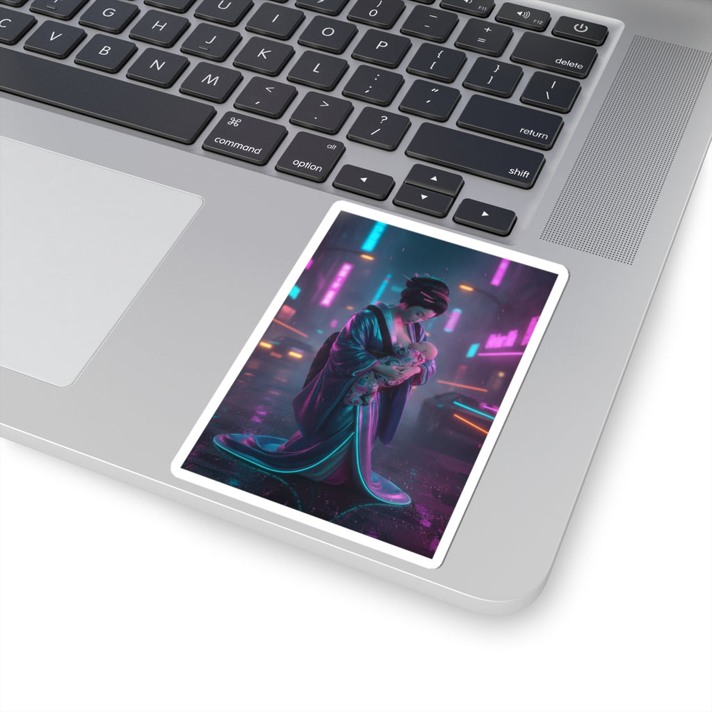 Neon Noir — Young Mother Nursing Her Baby — Kiss-Cut Sticker