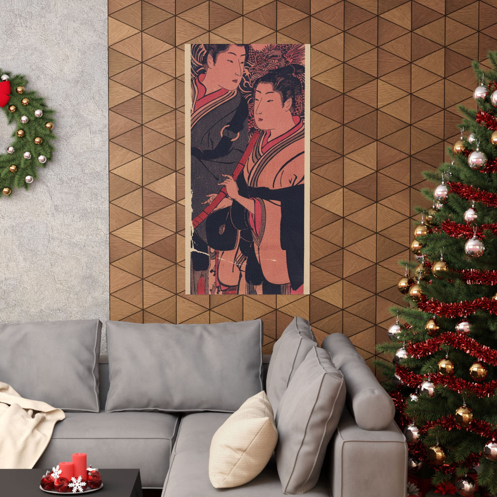 Japanese Street — Two Men, One Playing A Flute — Matte Poster