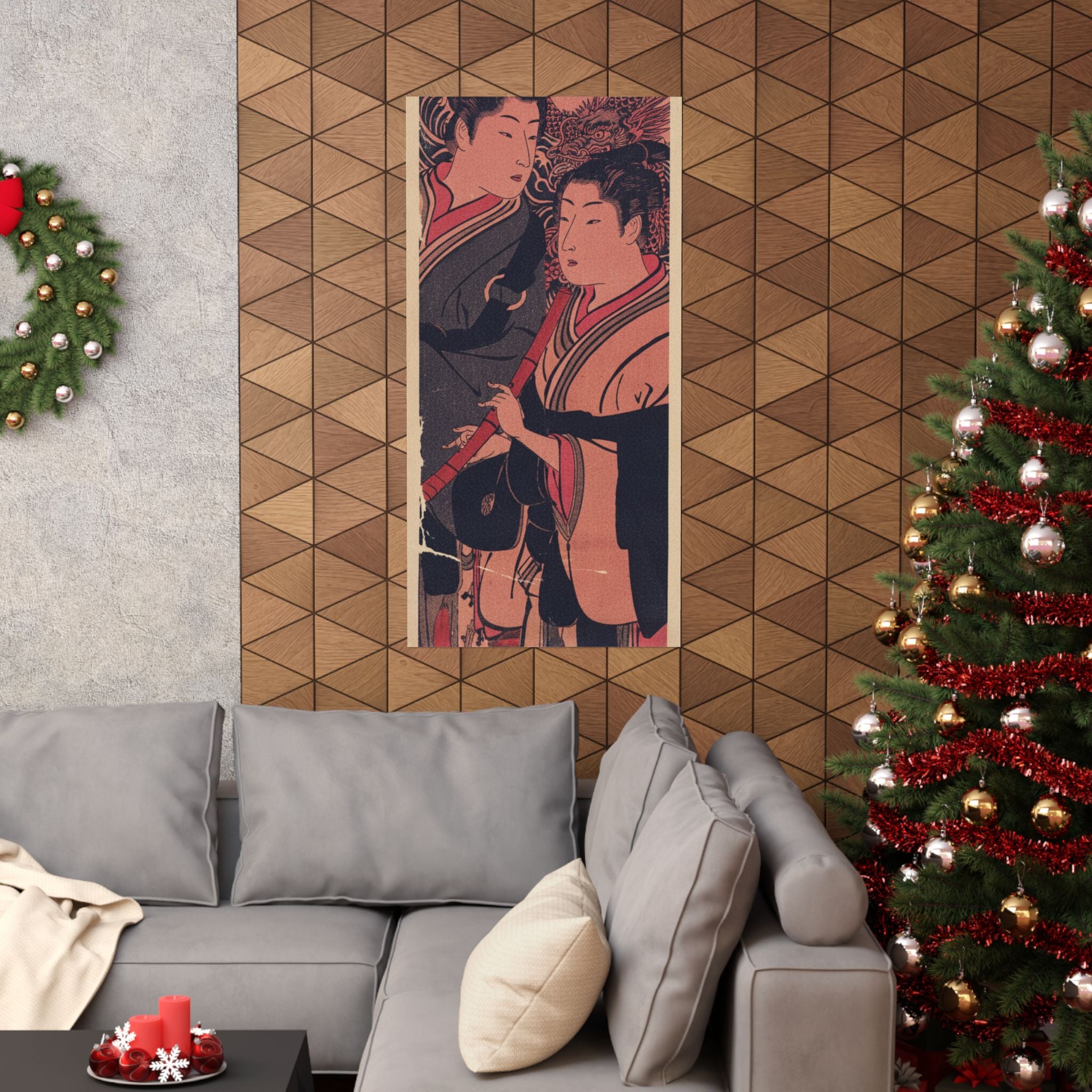 Japanese Street — Two Men, One Playing A Flute — Matte Poster