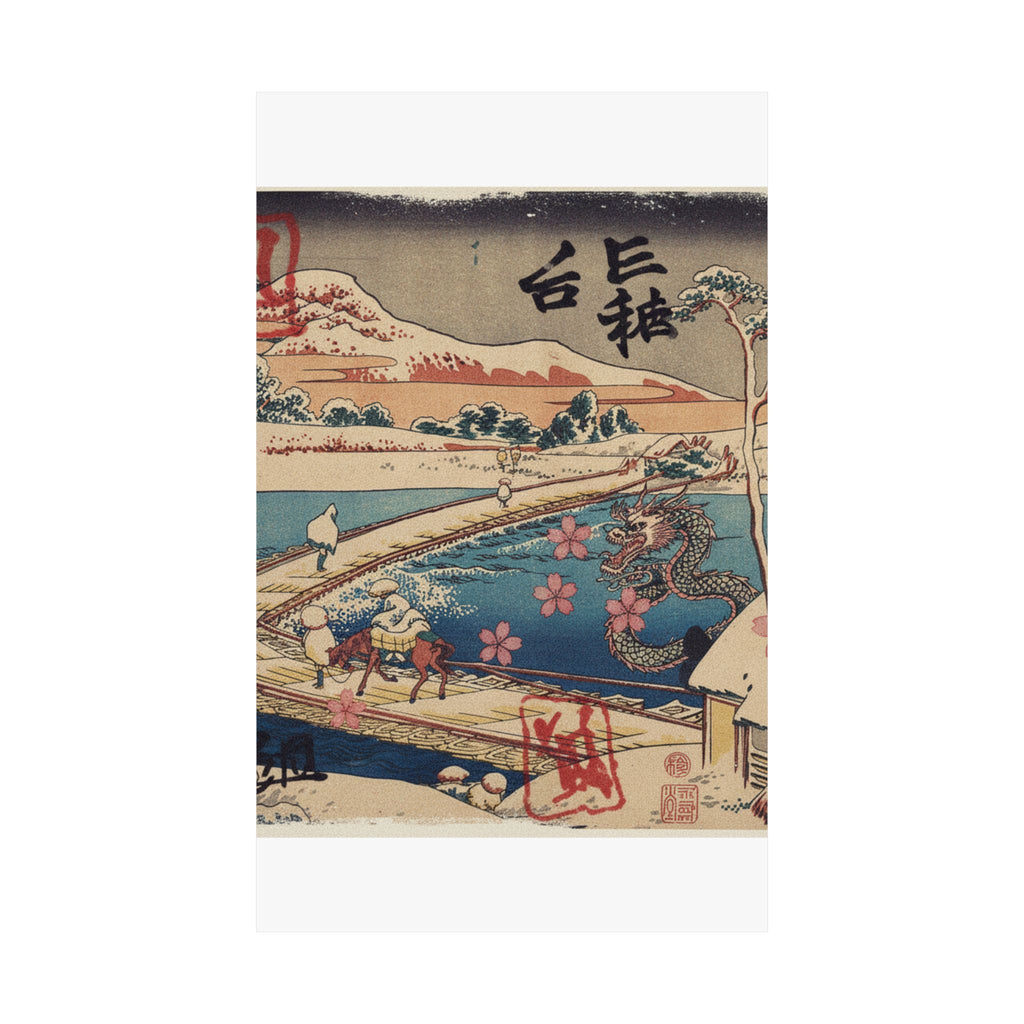 Japanese Street — Old View Of The Boat-Bridge At Sano In Kōzuke Province (Kōzuke Sano Funabashi No — Matte Poster