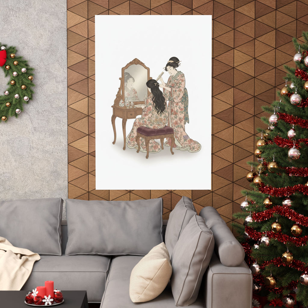 Ecommerce Main — A Woman At Her Toilet Seated Before A Mirror, Having Her Hair Combed By A Kameyu — Matte Poster