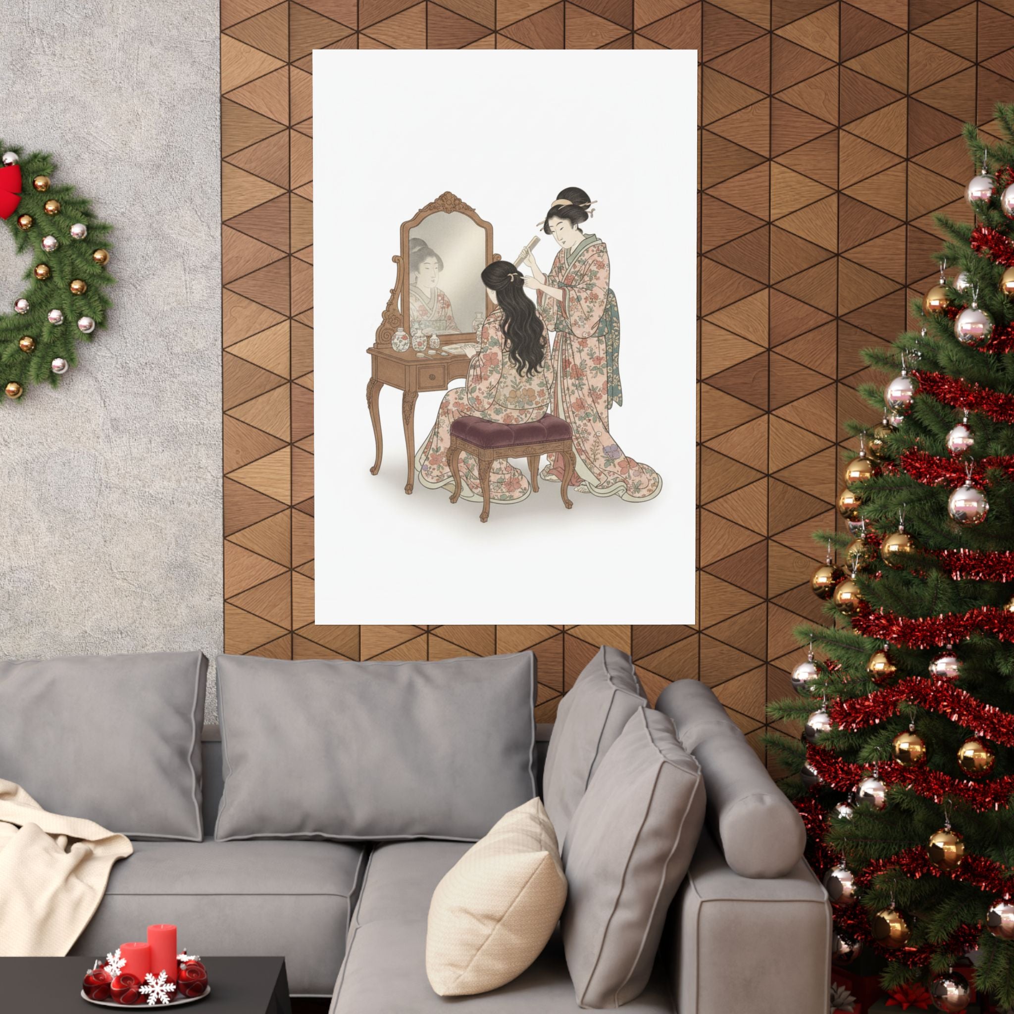 Ecommerce Main — A Woman At Her Toilet Seated Before A Mirror, Having Her Hair Combed By A Kameyu — Matte Poster