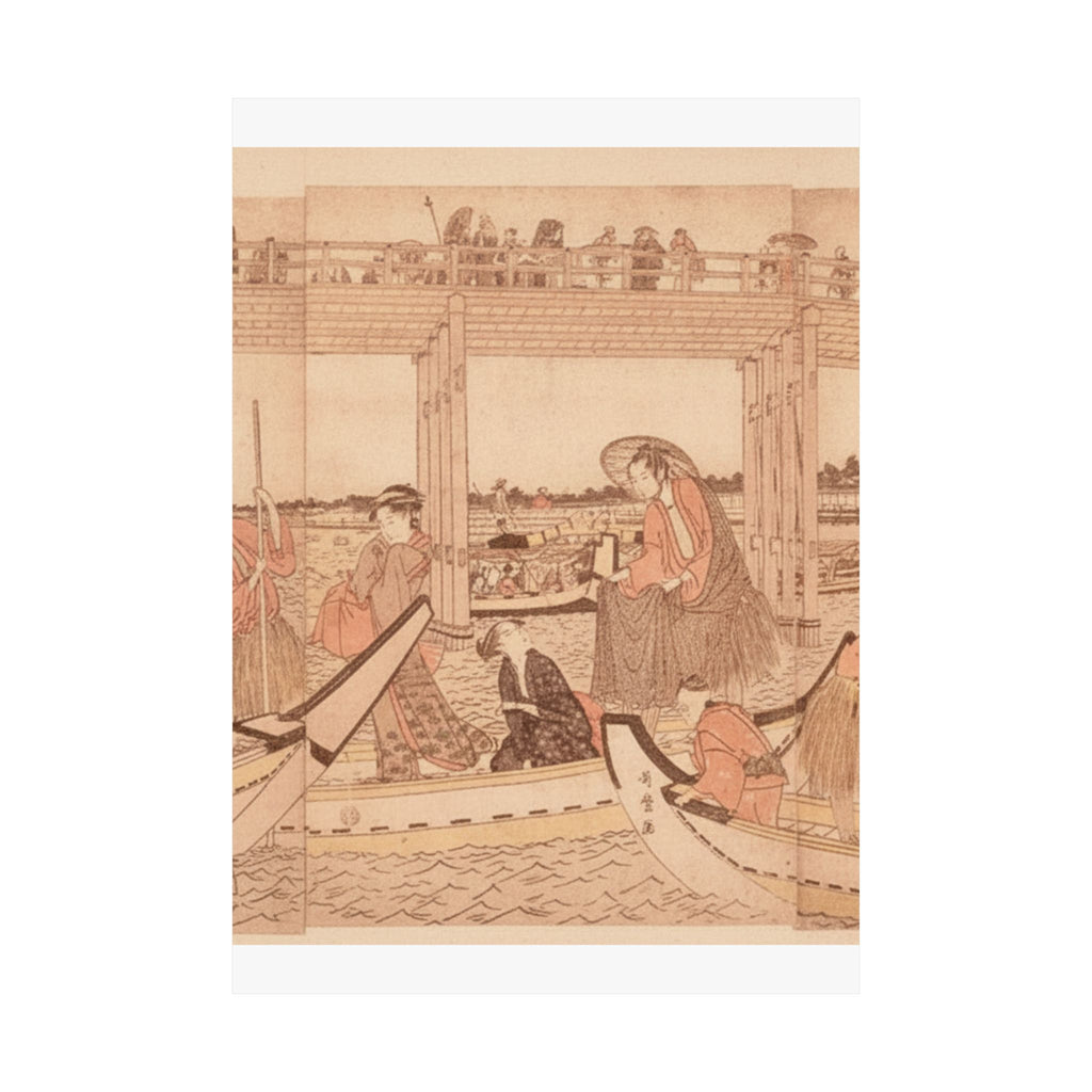 Southern Sunset — Fishing Boats With Nets Under Ryōgoku Bridge — Matte Poster