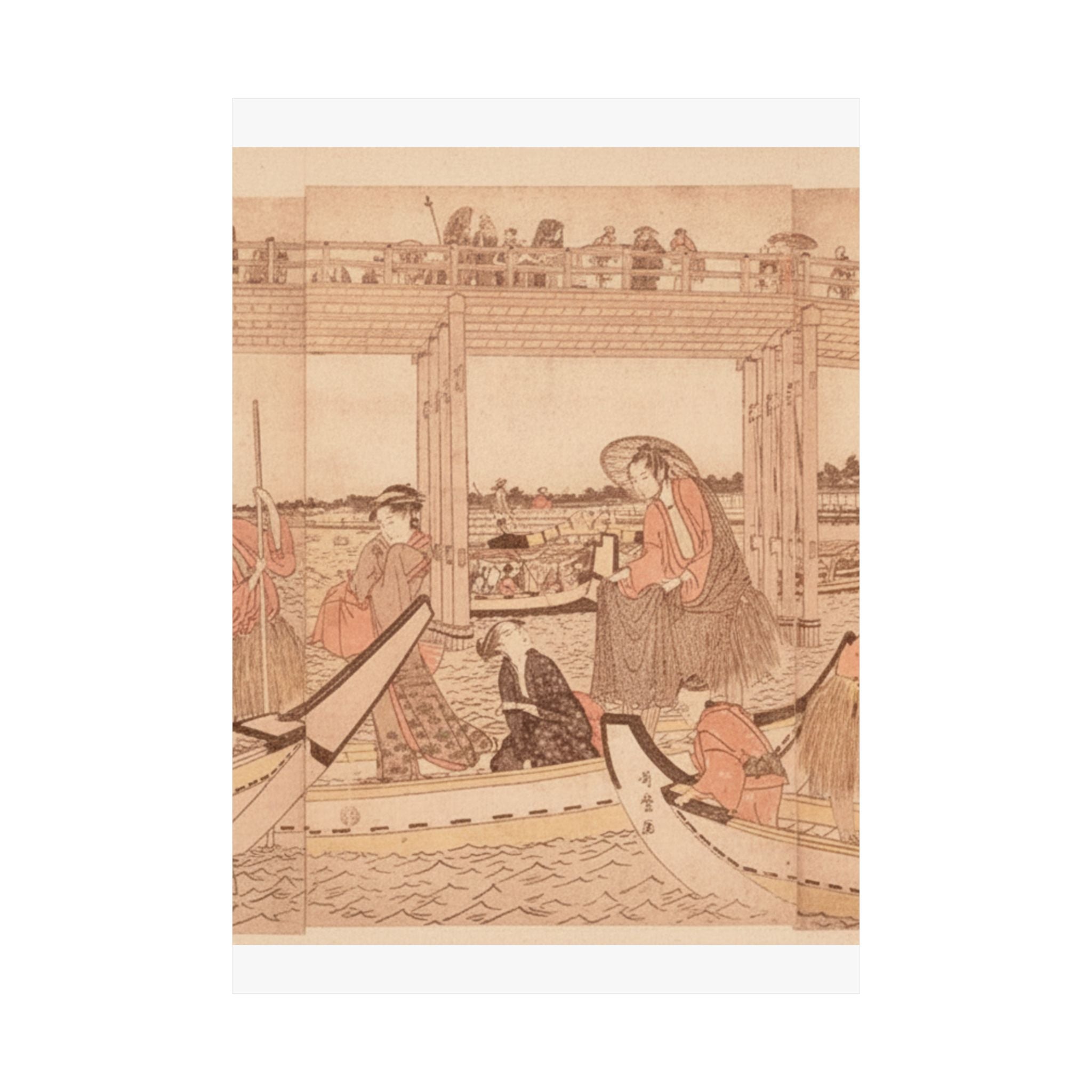 Southern Sunset — Fishing Boats With Nets Under Ryōgoku Bridge — Matte Poster