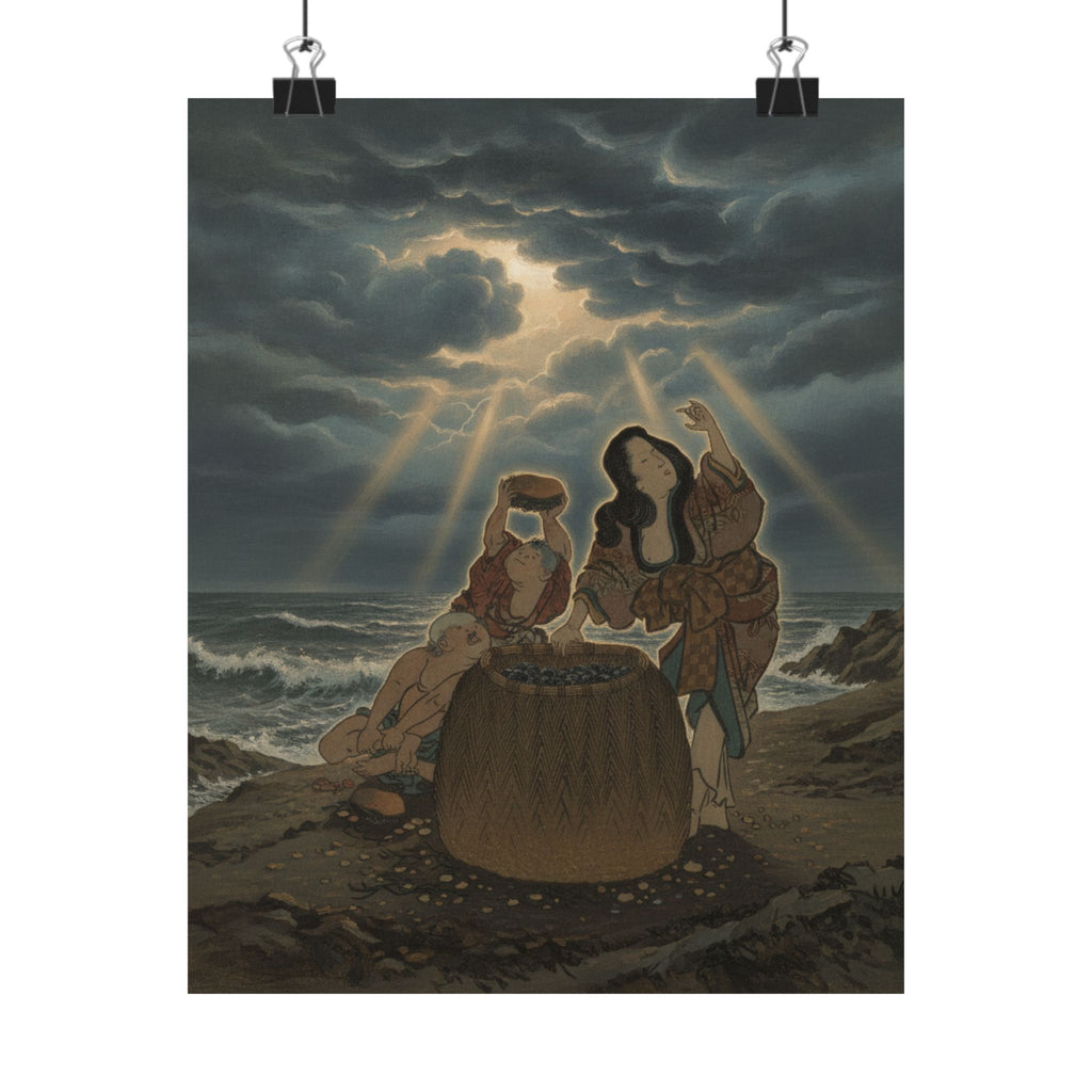 Dramatic Storm — Fisherwoman With A Basket And Two Boys — Matte Poster
