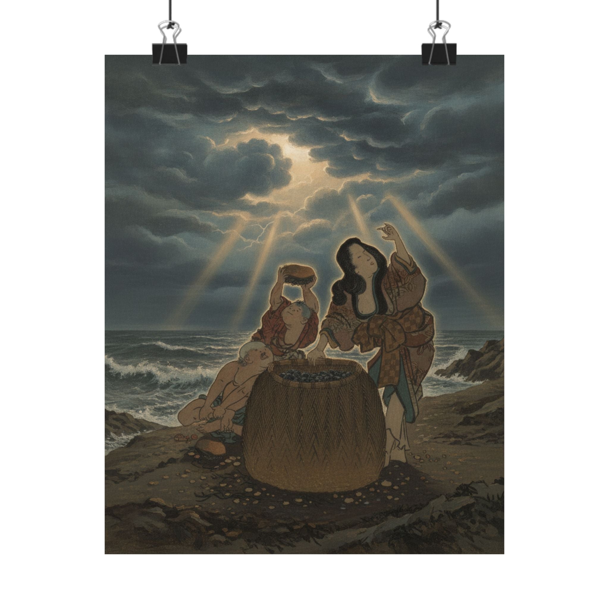 Dramatic Storm — Fisherwoman With A Basket And Two Boys — Matte Poster