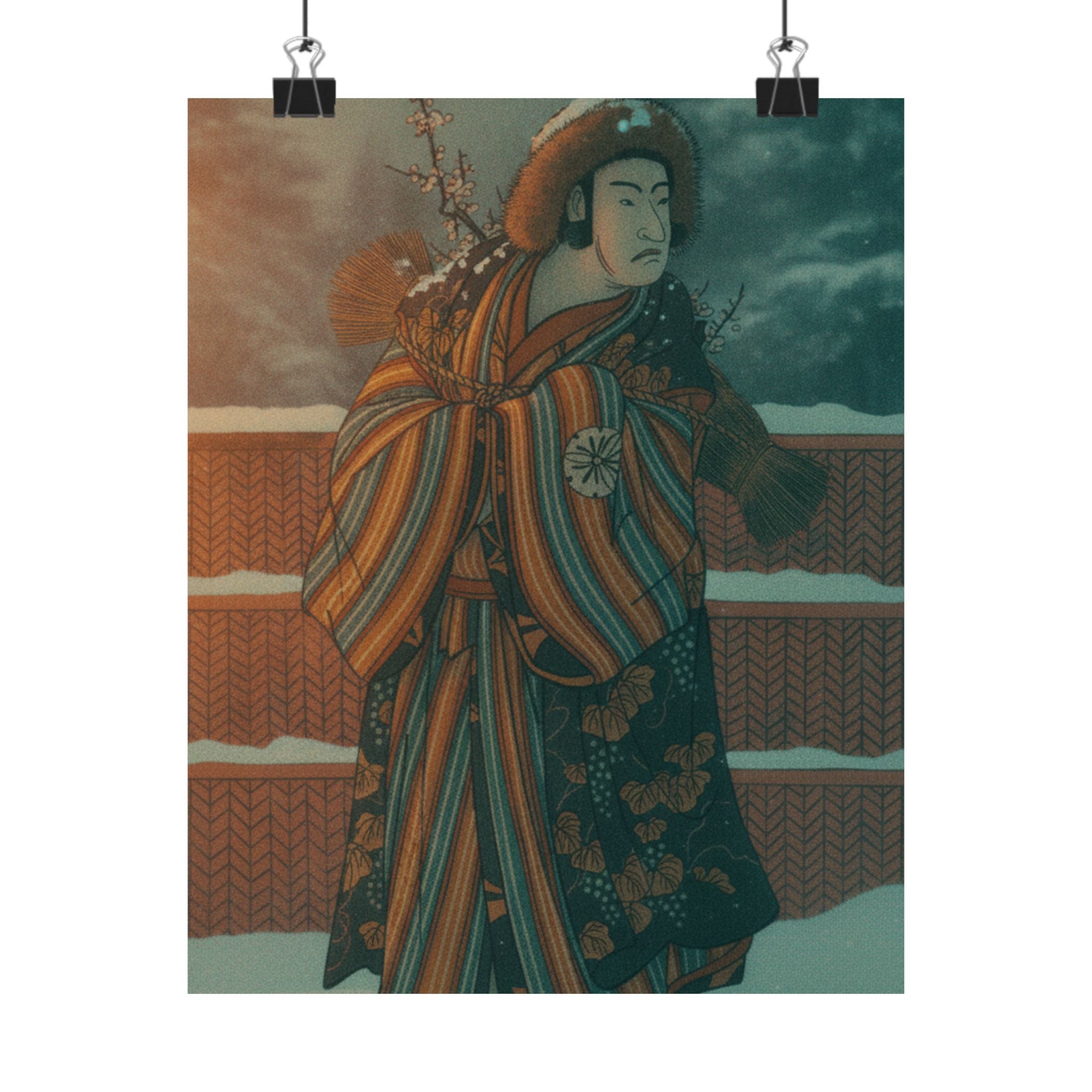 Cinematic — Matsumoto Sumezō As A Man In Winter Attire Standing In The Snow — Matte Poster