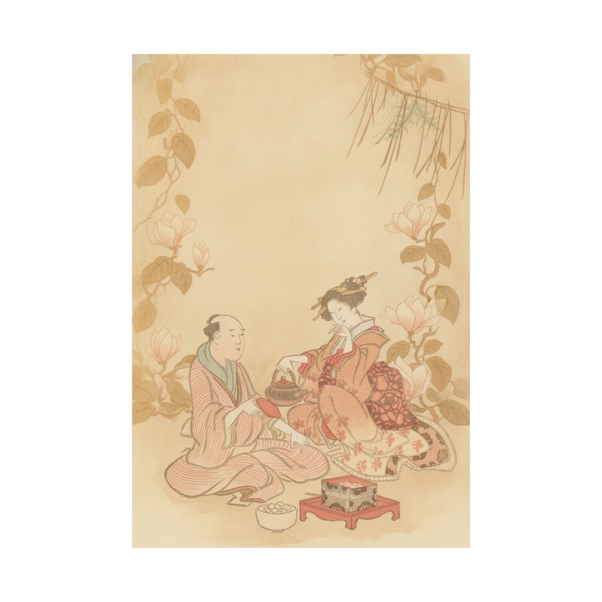 Southern Sunset — Woman Entertaining Her Guest With New Year Wine — Matte Poster