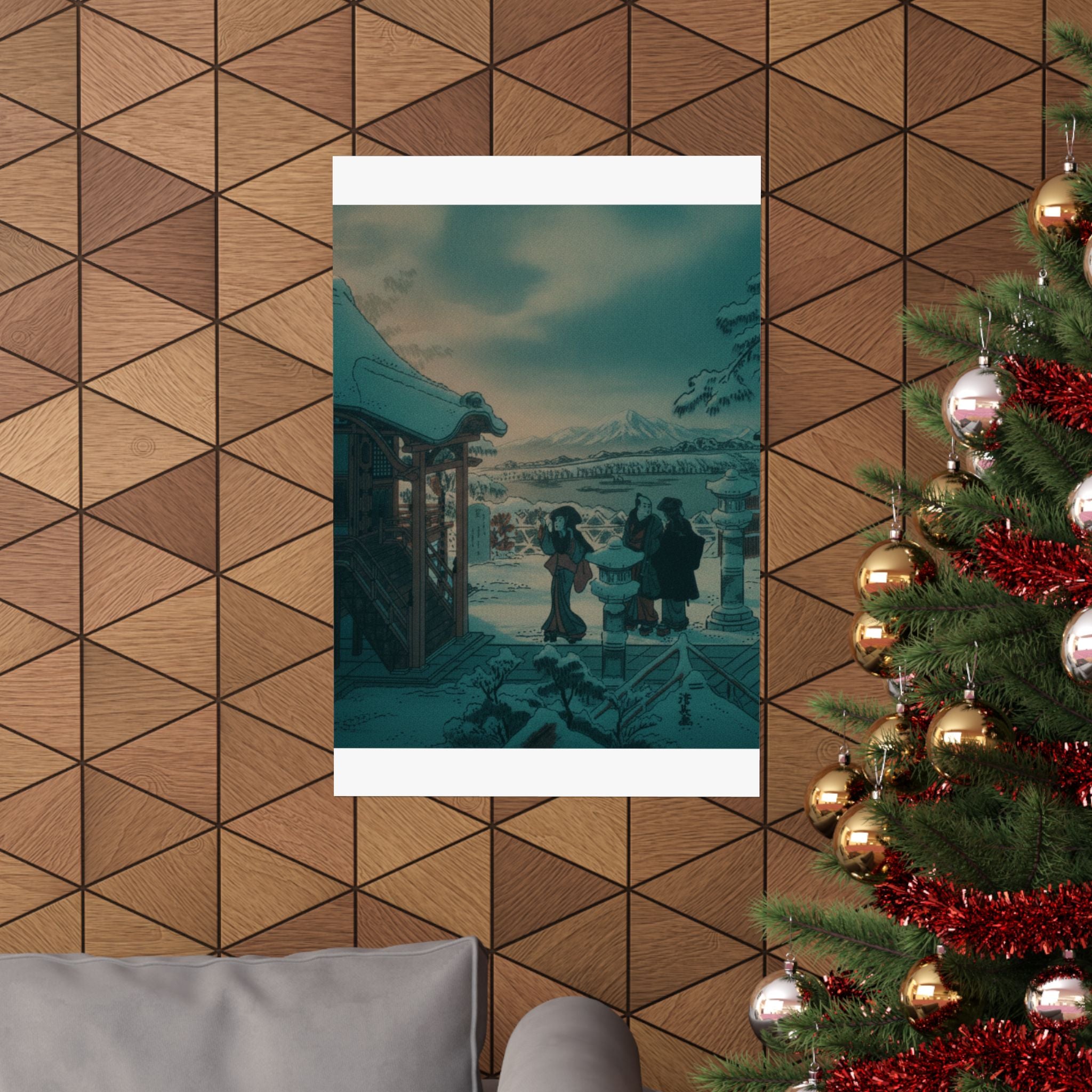 Cinematic — Snow Scene With Figures Outside A Temple — Matte Poster