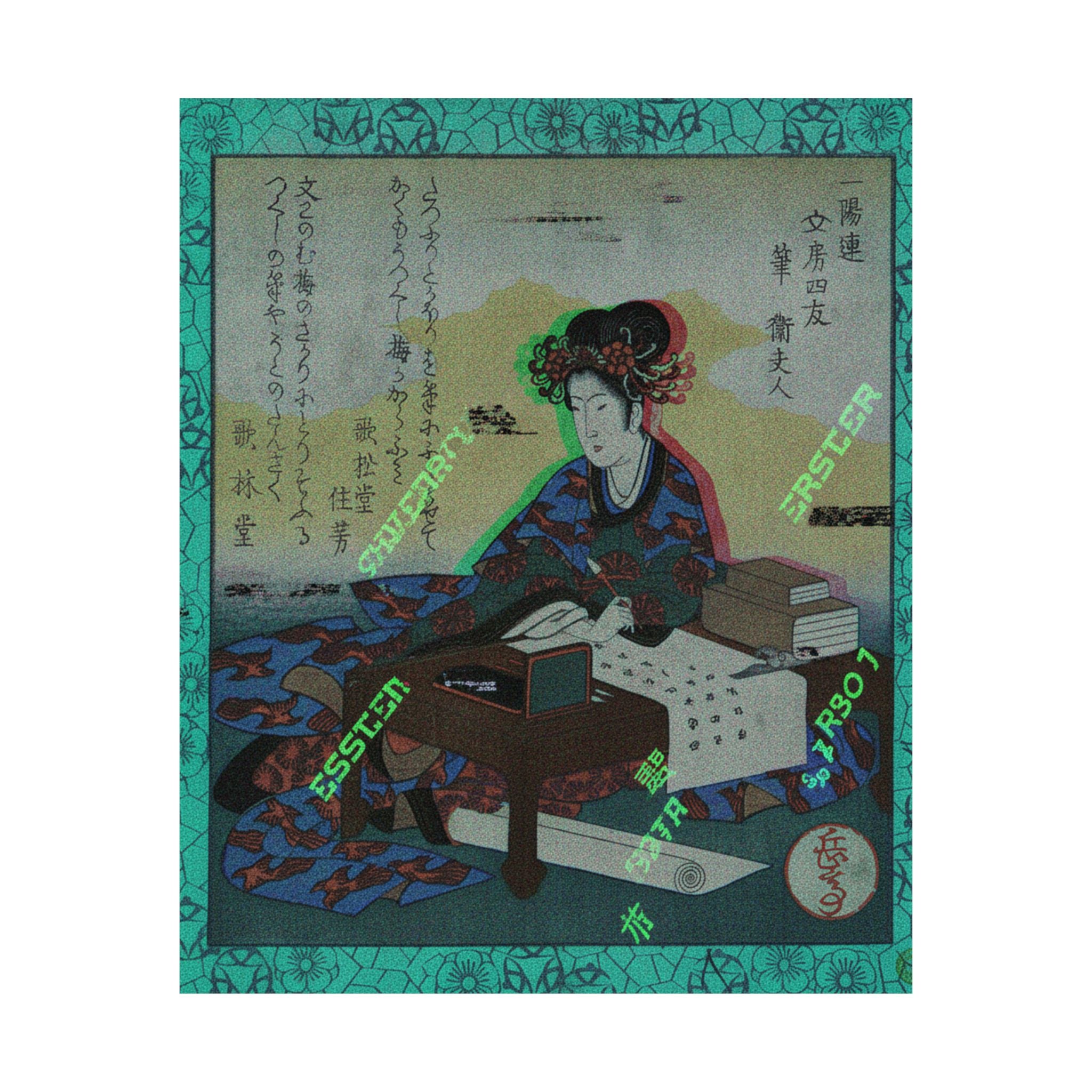Glitch Culture — Chinese Lady Seated At A Table, Composing An Ode — Matte Poster