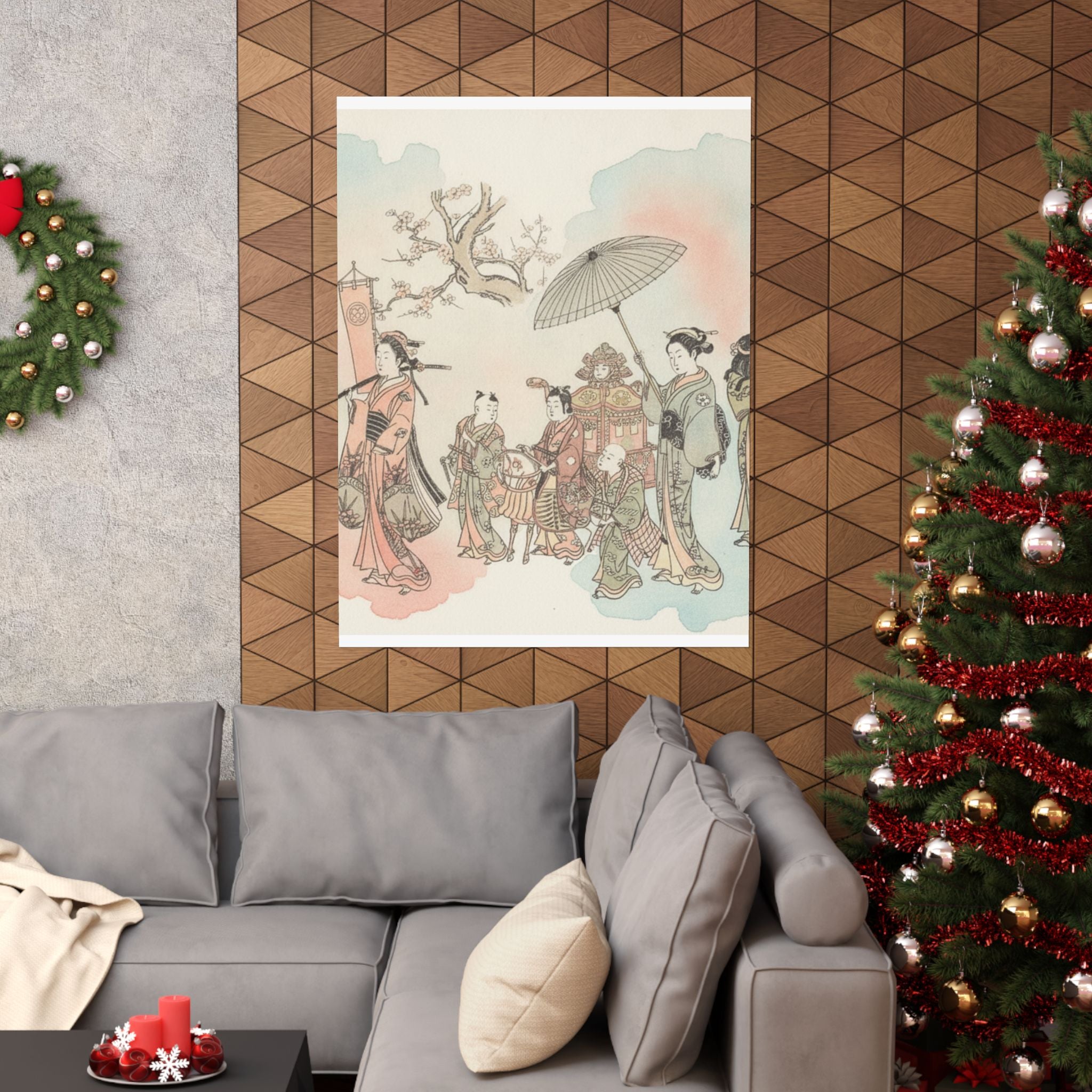 Watercolor — Children Play-Acting A Daimyo Procession — Matte Poster