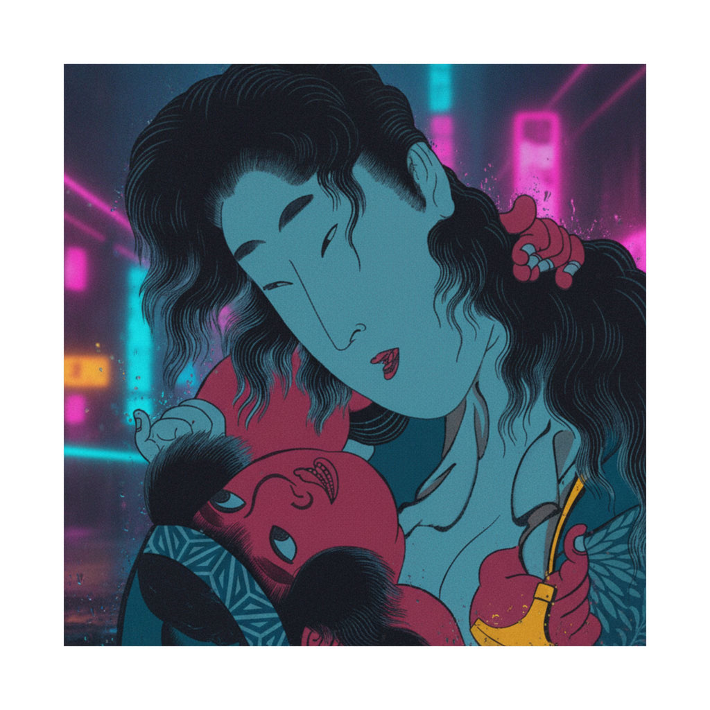 Neon Noir — Yamauba Playing With Kintarō — Matte Poster