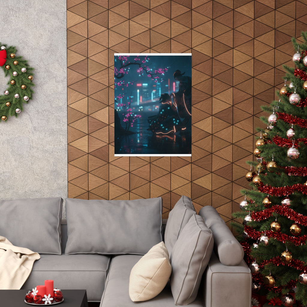 Neon Noir — Two Girls Under Plum Tree — Matte Poster
