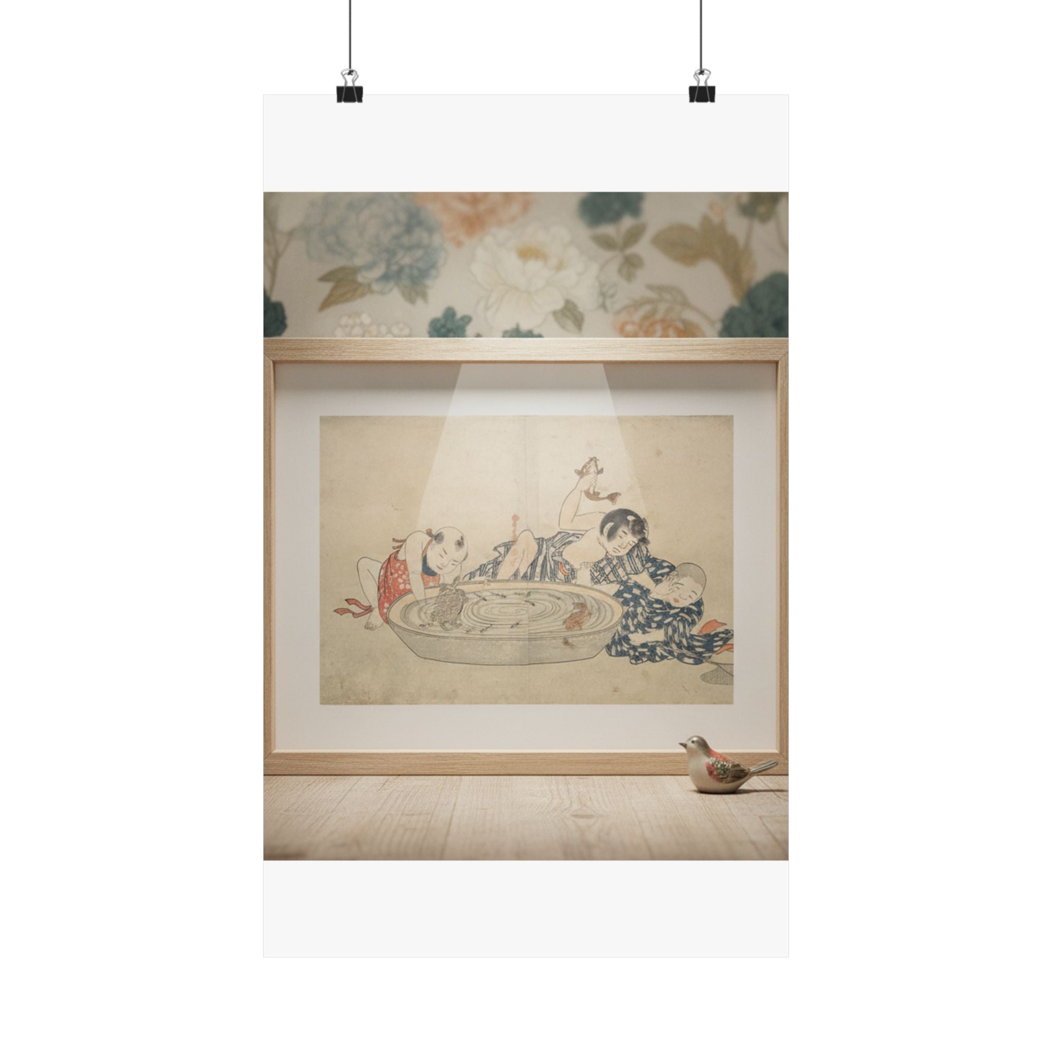 Product Marketing — Boys Playing With A Basin Of Fish And Turtles — Matte Poster