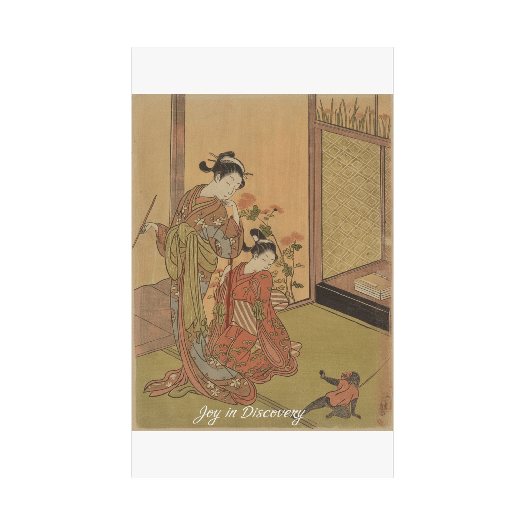 Affirmation — Two Girls Looking At A Monkey On A Leash — Matte Poster