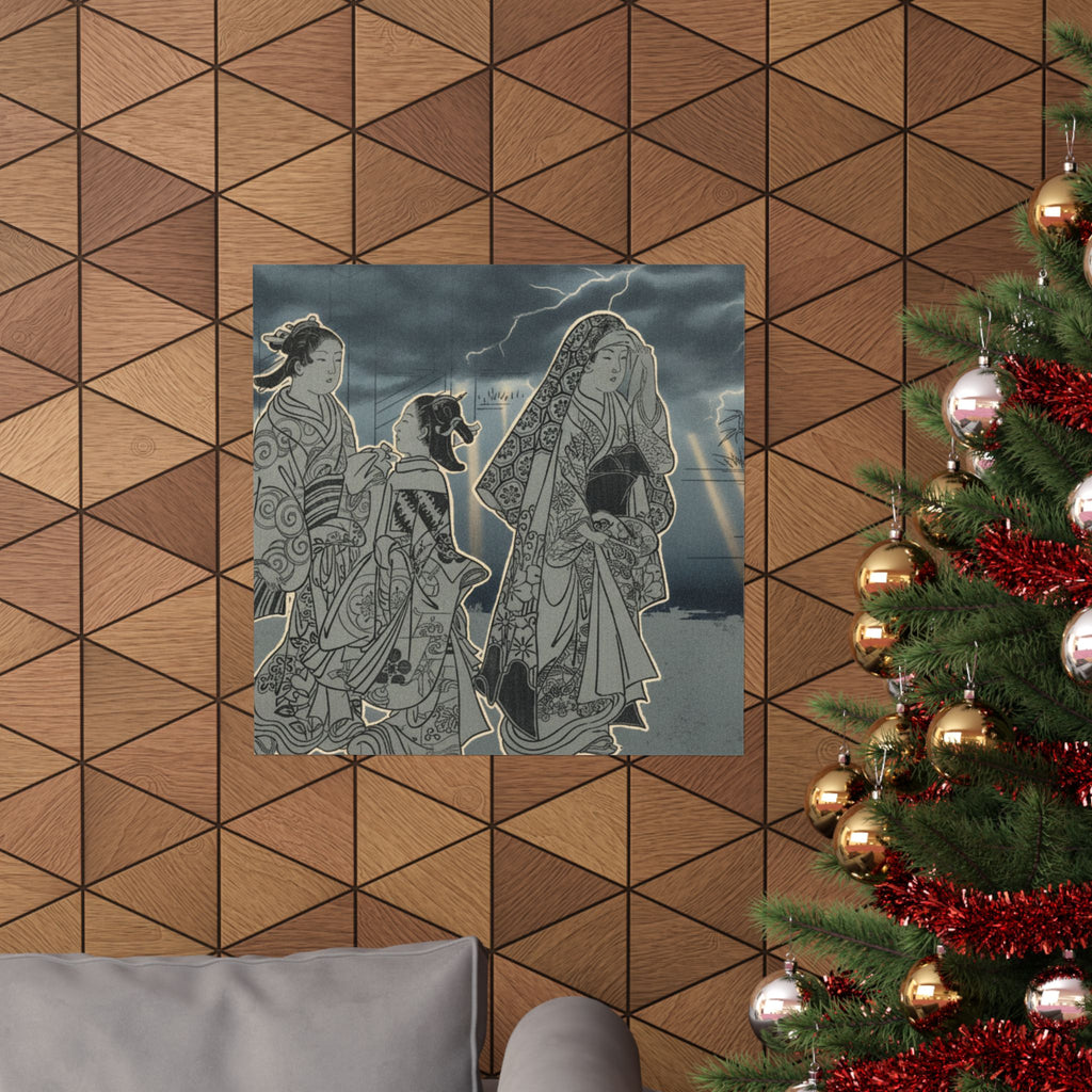 Dramatic Storm — A Courtesan Followed By Two Girl Attendants — Matte Poster