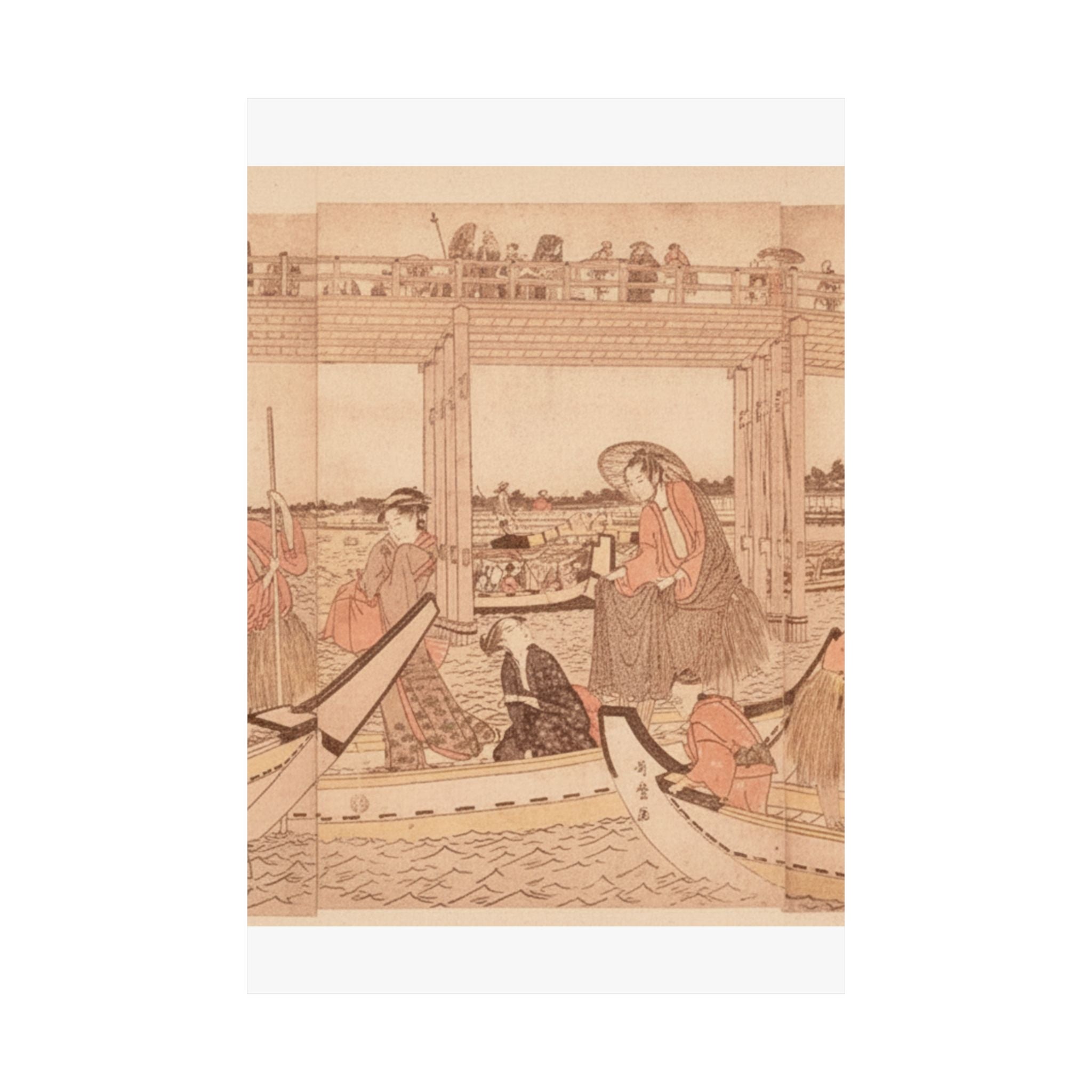 Southern Sunset — Fishing Boats With Nets Under Ryōgoku Bridge — Matte Poster