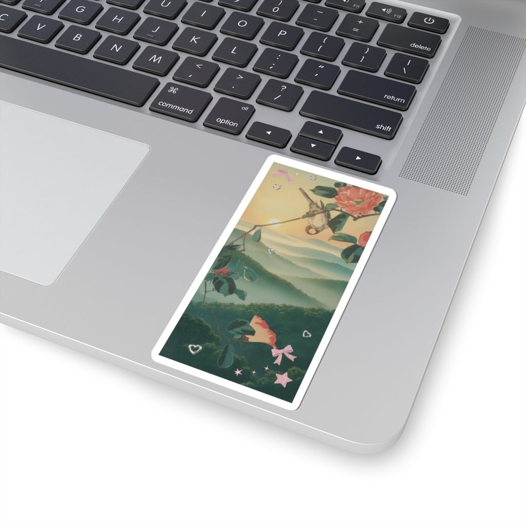 Scenic Nature — Camellia And Bullfinch — Kiss-Cut Sticker