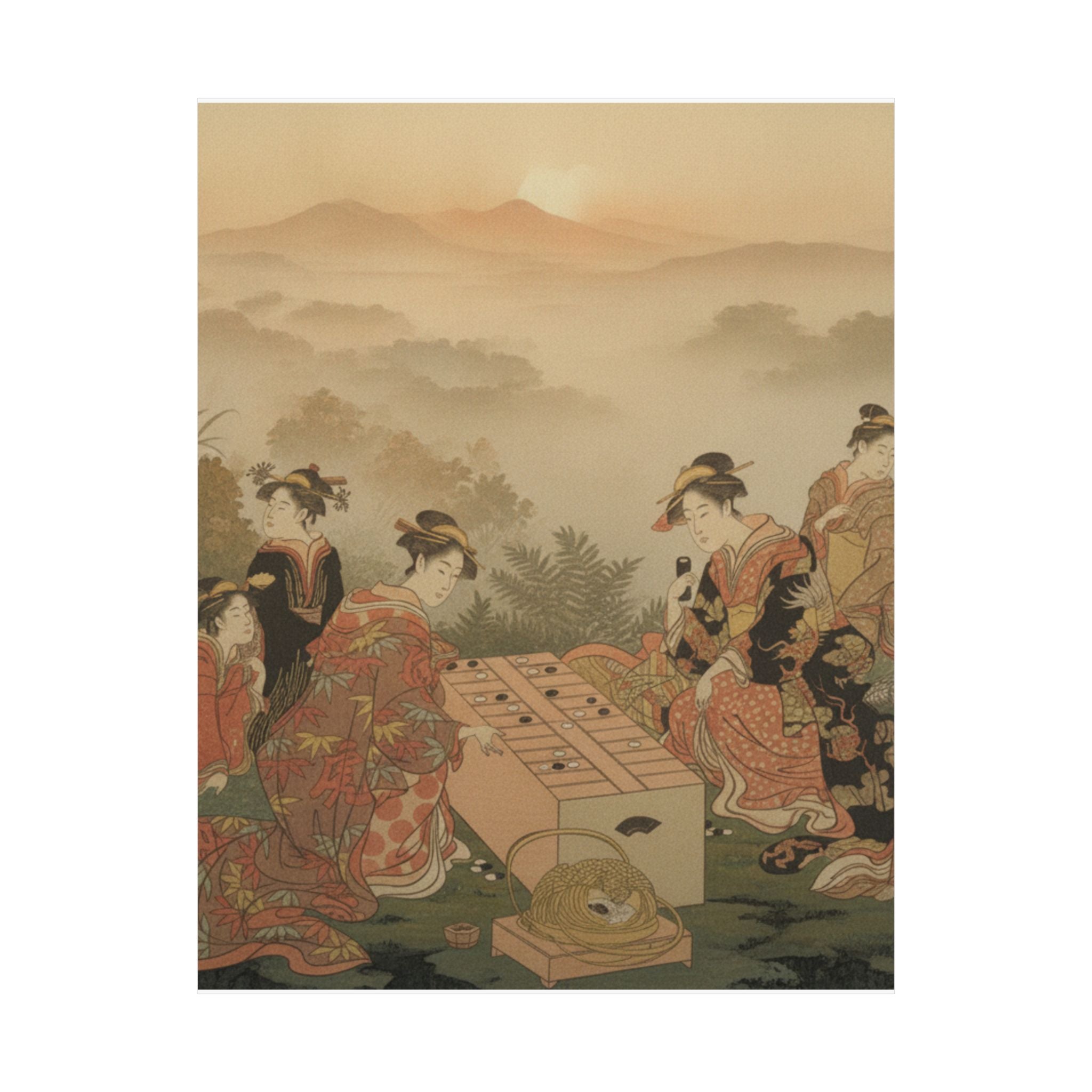 Scenic Nature — Two Young Women Playing A Game Of Sugoroku — Matte Poster