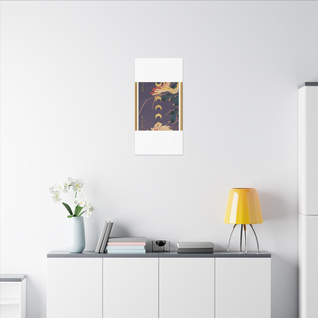 Chrysanthemum and Gold Moon Phases Woodblock Matte Canvas
