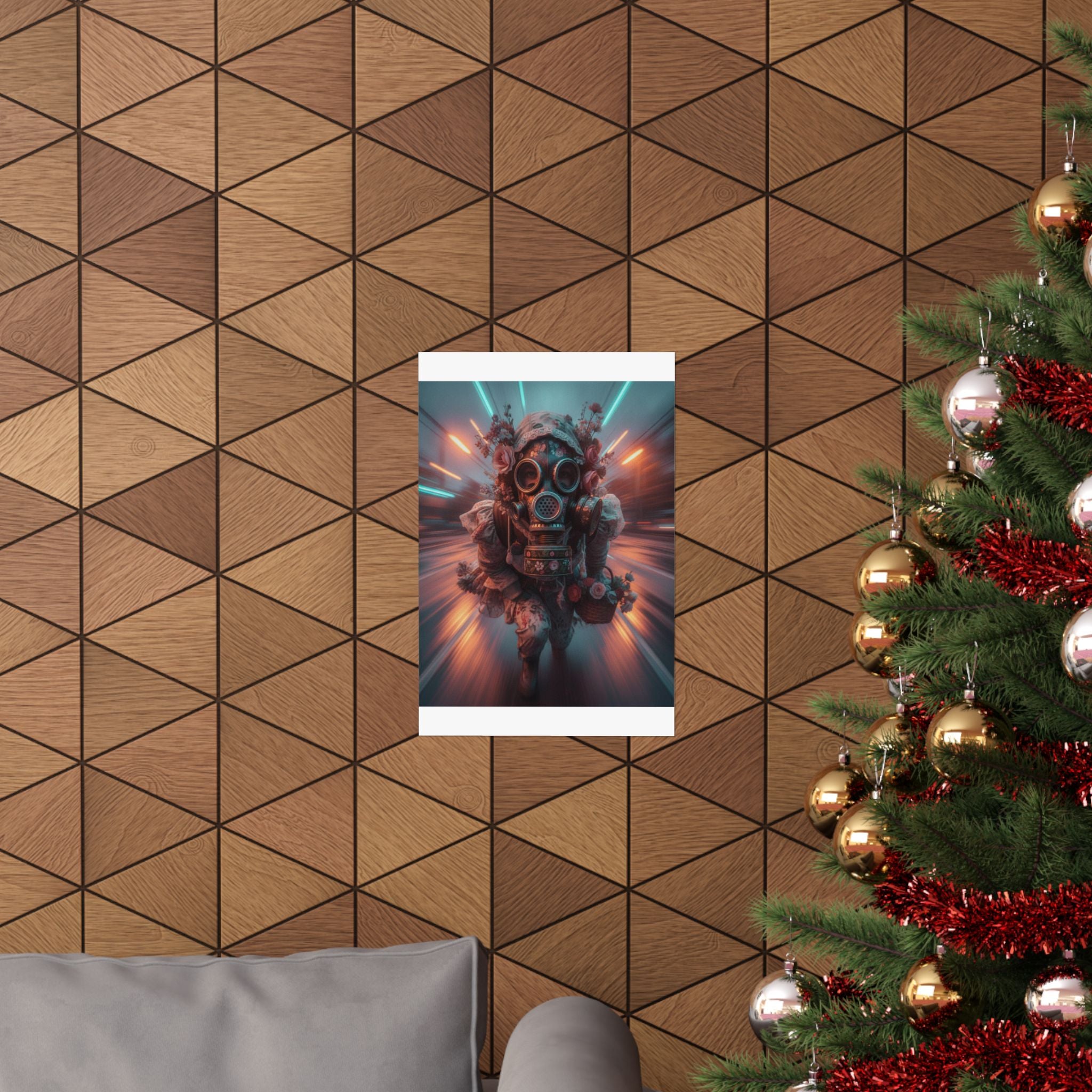Neon Tunnel Rose Gas Mask Post-Apocalyptic Poster