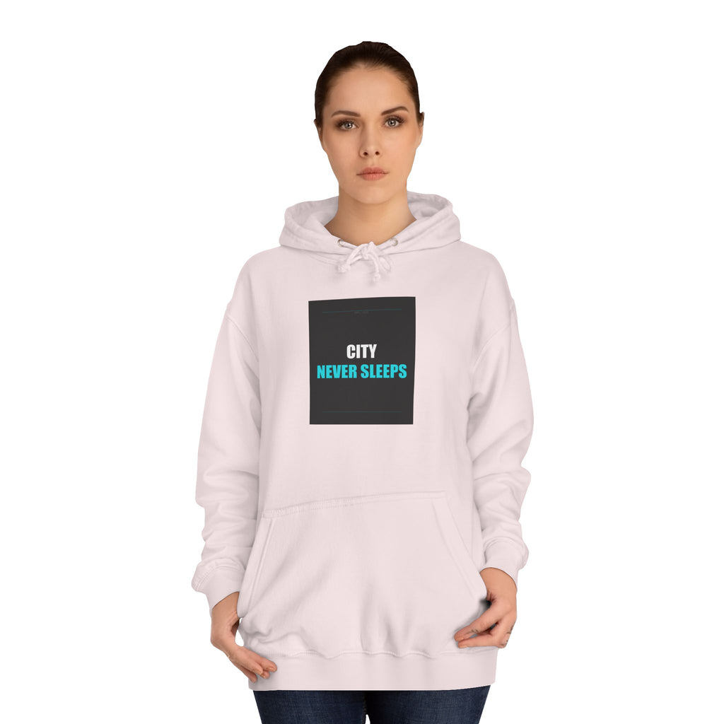 CITY NEVER SLEEPS Cyan Slogan Print Pullover Hoodie