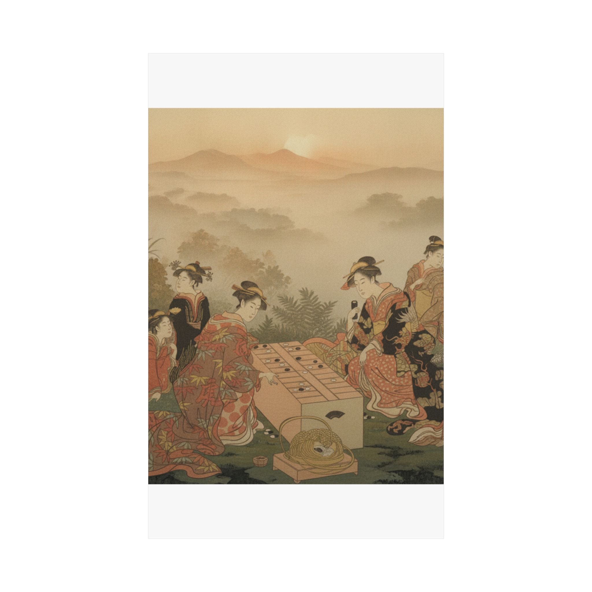 Scenic Nature — Two Young Women Playing A Game Of Sugoroku — Matte Poster
