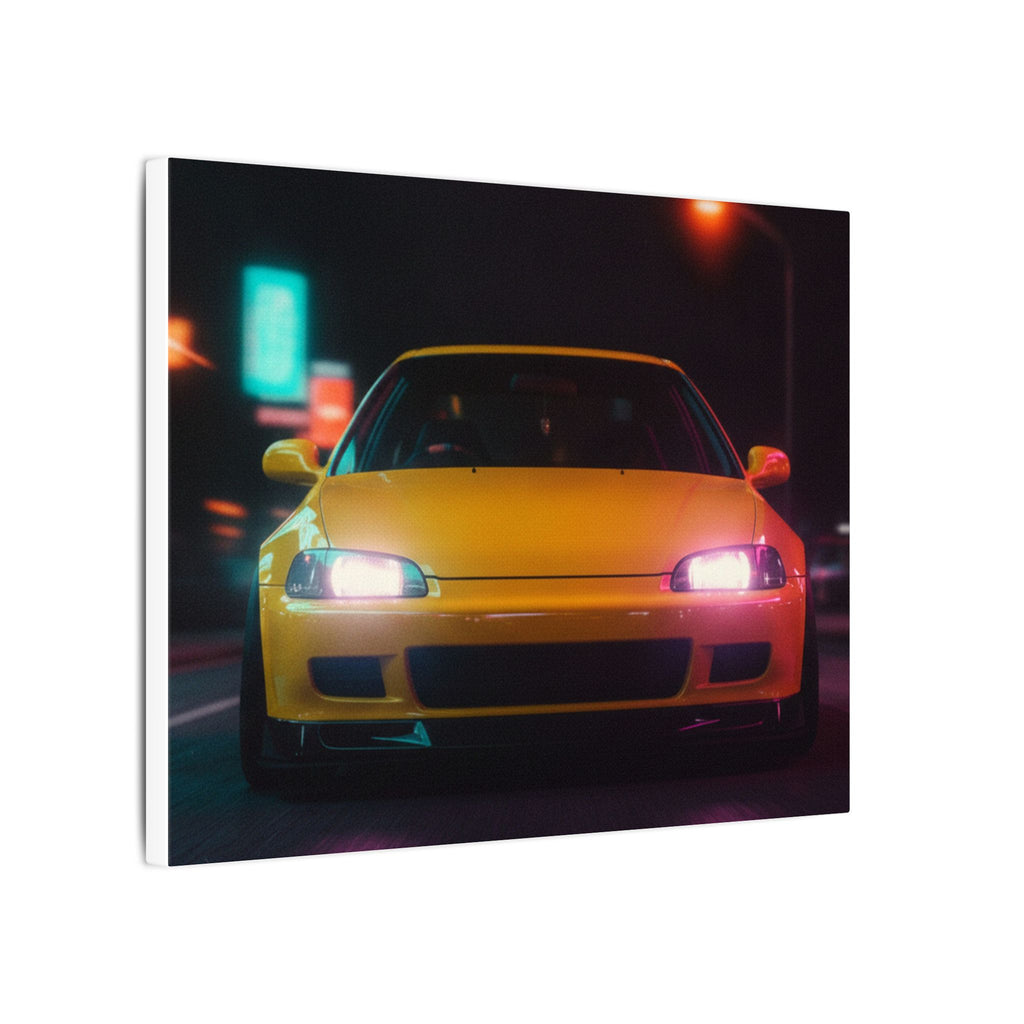 Neon Night JDM Yellow Coupe Street Matte Canvas