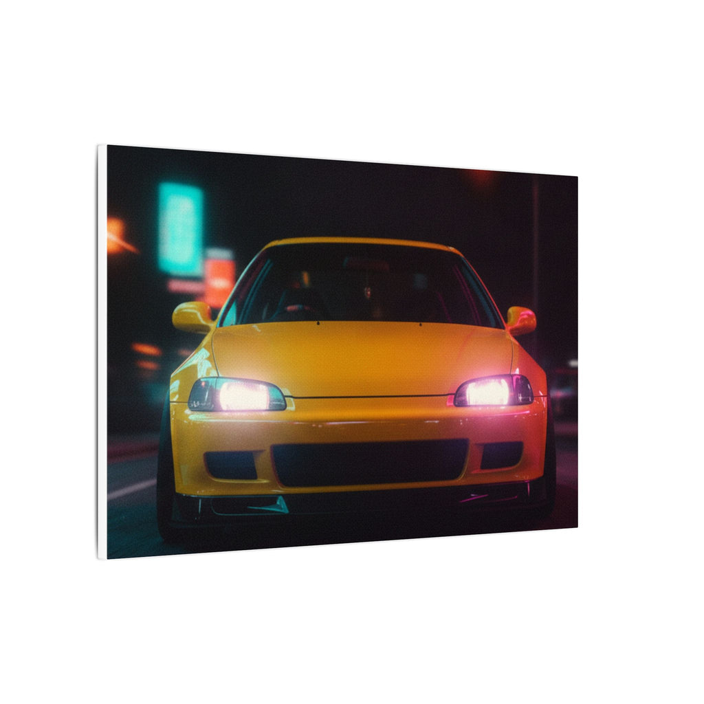Neon Night JDM Yellow Coupe Street Matte Canvas