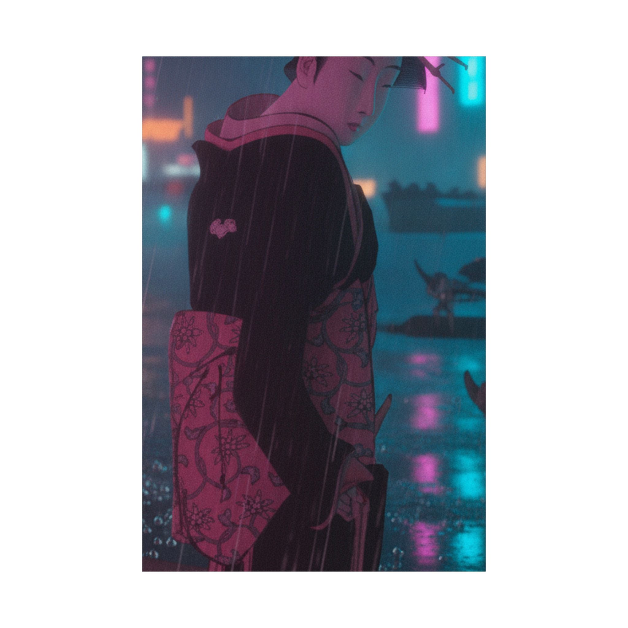 Neon Noir — Young Lady By The Shore — Matte Poster