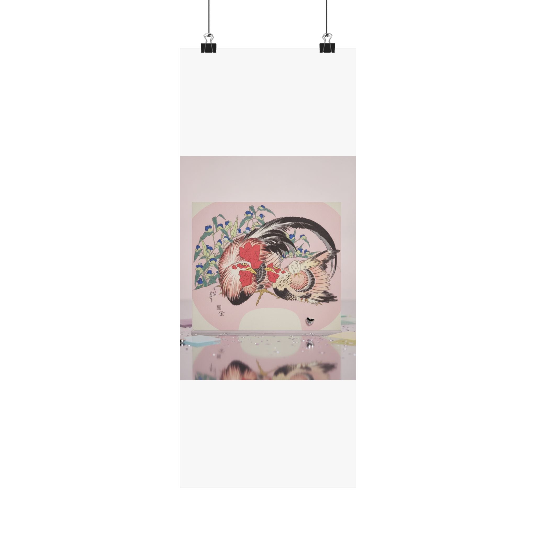 Product Marketing — Rooster, Hen And Chicken With Spiderwort — Matte Poster