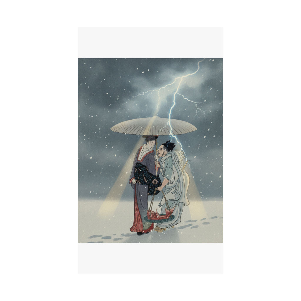 Dramatic Storm — Ebisu And Benten Walking In The Snow — Matte Poster
