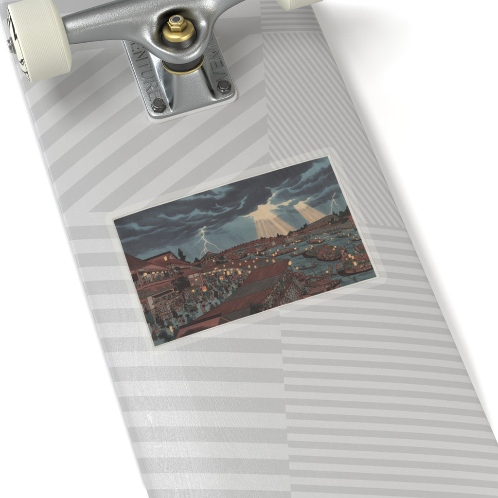 Dramatic Storm — Landscape; Showing Water Festival With Lanterns — Kiss-Cut Sticker