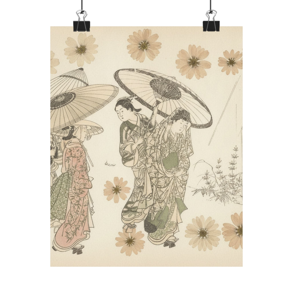 Botanical — A Lady With Three Attendants In The Rain — Matte Poster