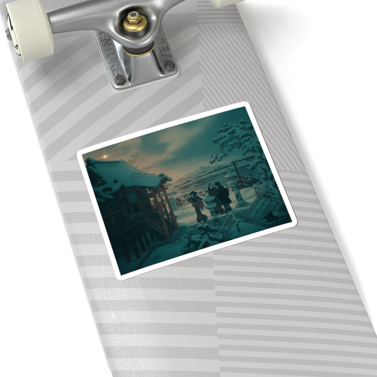 Cinematic — Snow Scene With Figures Outside A Temple — Kiss-Cut Sticker