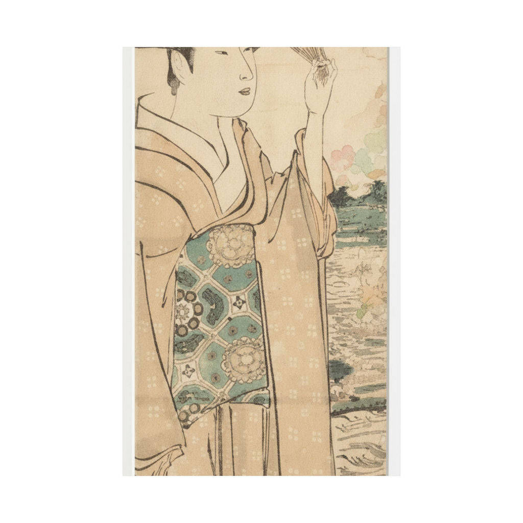 Watercolor — Woman With Fan On The Banks Of The Sumida River — Matte Poster