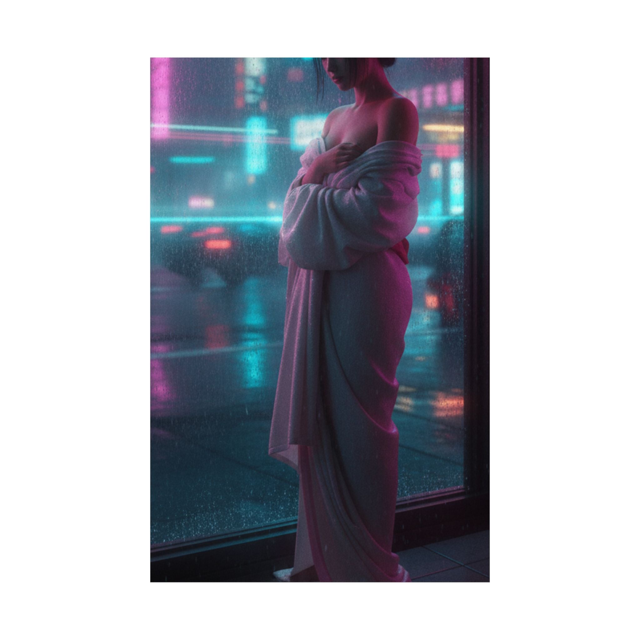 Neon Noir — Girl Drying Herself After Her Bath — Matte Poster
