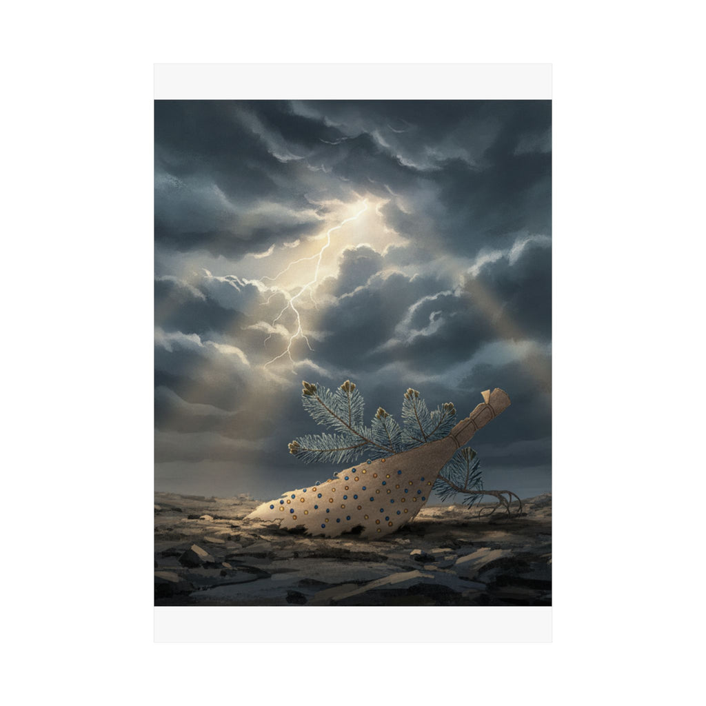 Dramatic Storm — Young Pine Tree And Jeweled Broom — Matte Poster